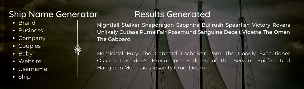 Ship Name Generato tool results